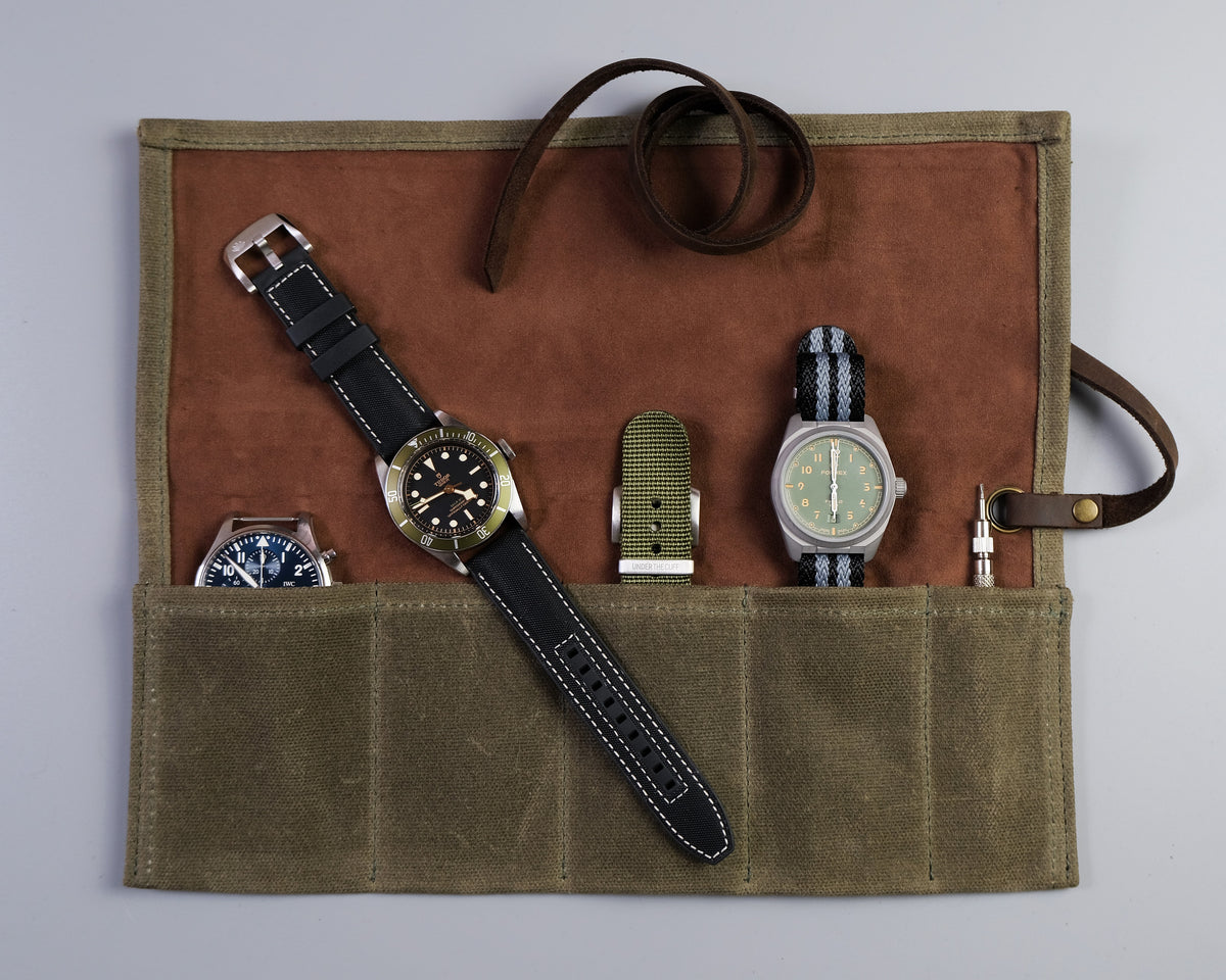 Waxed Canvas & Suede Watch Roll